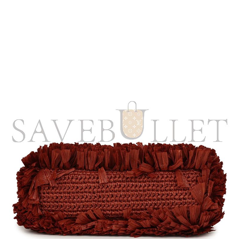 CHANEL MASTER SMALL FRINGE KELLY DARK RED RAFFIA WOOD AND LIGHT GOLD HARDWARE (20*13*6cm) 